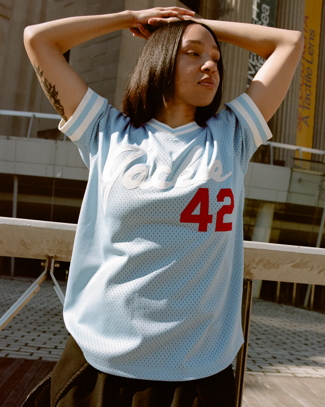 Jackie Robinson Powder Blue V-Neck Mesh Jersey - Image 3