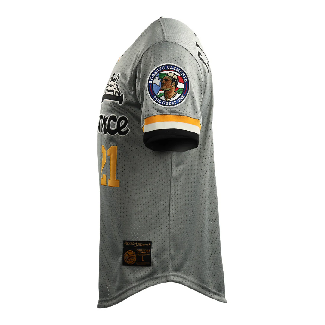 Roberto Clemente Santurce Cangrejeros Vintage Inspired NL Replica V-Neck Mesh Jersey - Gray - Image 3